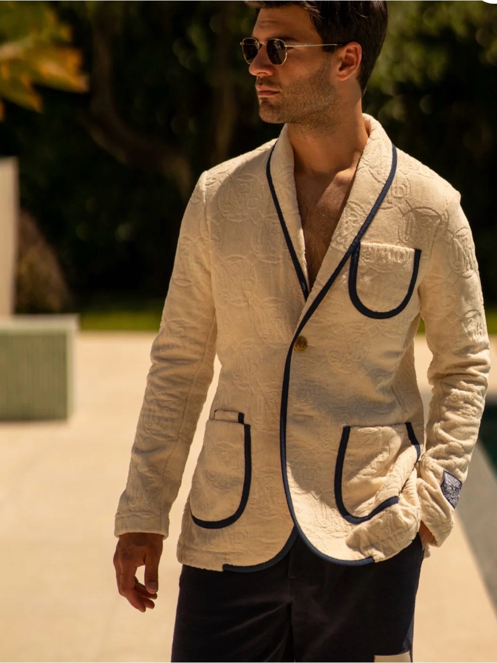 THE ANJUNA JACQUARD MEN - OFF WHITE/NAVY terry cloth - Italian